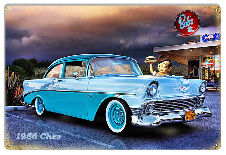 1956 Chevy At Bobs Big Boy Drive In 12×18
