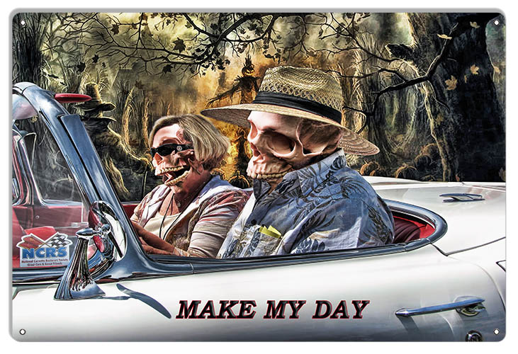 Zombie Sports Car Vintage Style Metal Sign 12 × 18