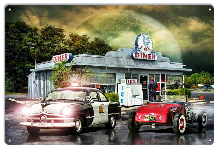 Classic Cars At Fox Diner Hot Rod 12×18