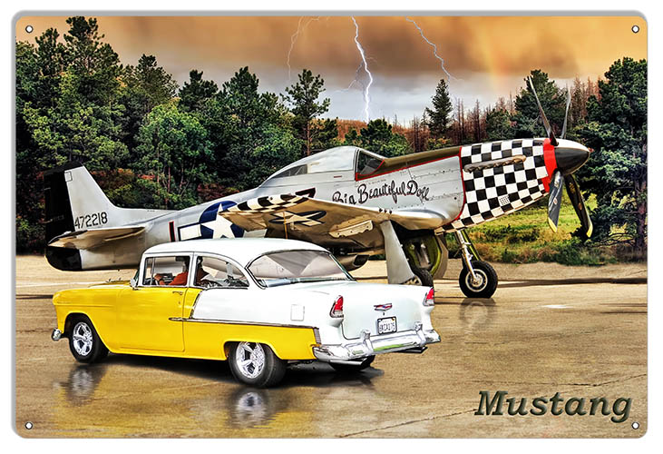 Mustang Airplane Chevy Vintage Style Metal Sign 12 × 18