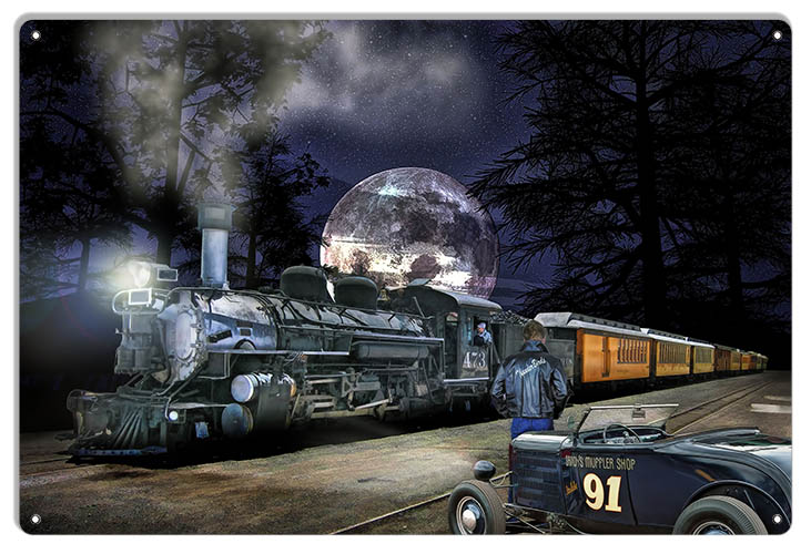 Hot Rod Waiting On A Night Train 12×8 RVG1831
