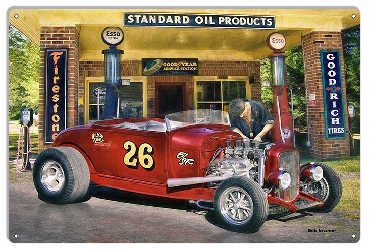 Hot Rod Standard Oil Service Station Vintage Style Metal Sign 12 × 18