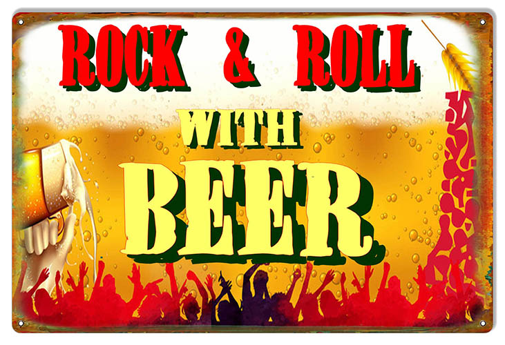 Rock And Roll Beer Vintage Style Metal Sign 12 × 18