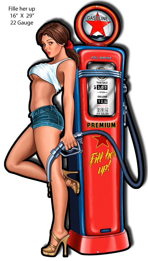 Texaco Pump Pin Up Girl Vintage Style Metal Sign 16 × 29