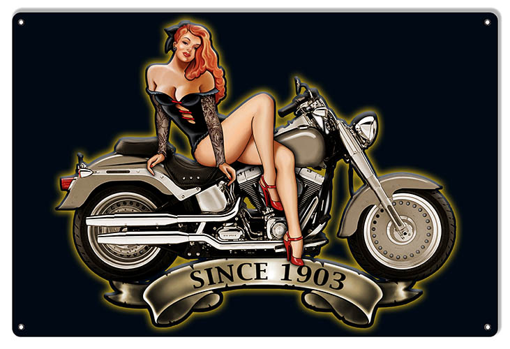 Pin Up Girl Motorcycle 1903 Vintage Style Metal Sign 12 x 18