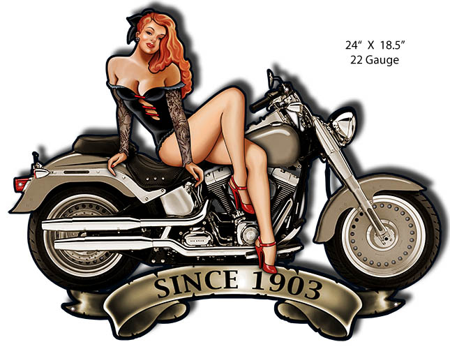 Pin Up Girl Motorcycle Vintage Style Metal Sign 18 × 24