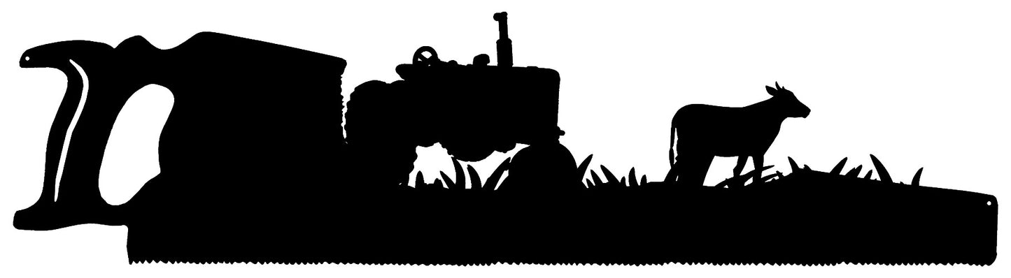Saw Farm Silhouette Vintage Style Metal Sign 9 × 33