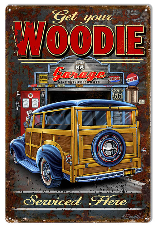 Woodie Service Garage Gas Station 12×18
