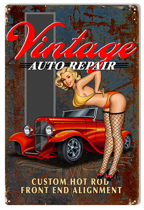 Hot Rod Pin Up Girl 12×18