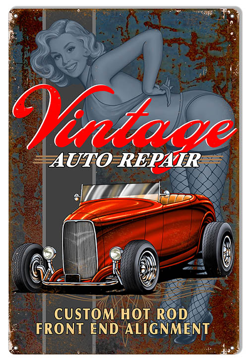 Custom Hot Rod Pin Up Girl 12×18