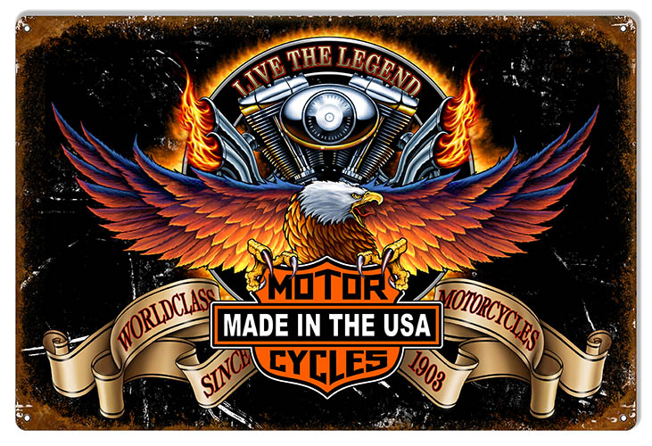 Live The Legend Motorcycle Garage Vintage Style Metal Sign 12 × 18