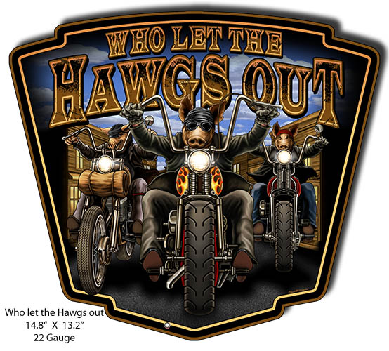 Hawgs Motorcycles Garage Vintage Style Metal Sign 14 x 14