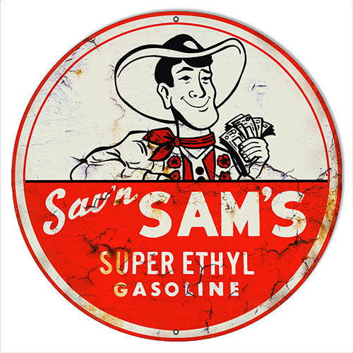 Savn Sams Gasoline Vintage Style Metal Sign 24 × 24