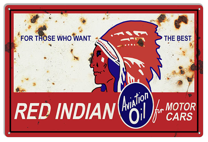 Red Indian Gasoline Motor Oil Vintage Style Metal Sign 12 × 18