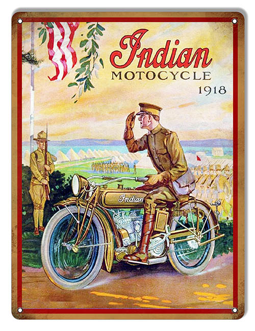 Indian Motorcycle With Soldier 1918 Vintage Style Metal Sign 9 x 12