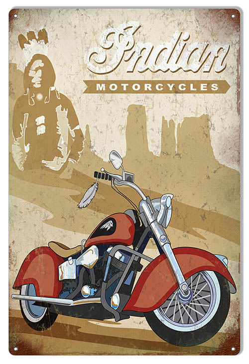 Indian Motorcycle With Indian Background 12×18
