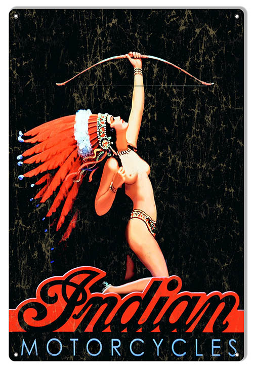 Indian Motorcycle with Squaw 12×18