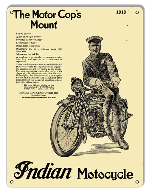 Indian Motorcycle Motor Cops Mount 1919 Vintage Style Metal Sign 9 x 12