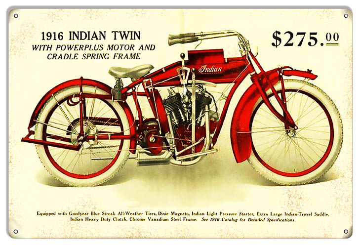 Indian Motorcycle 1916 Indain Twin 12×18