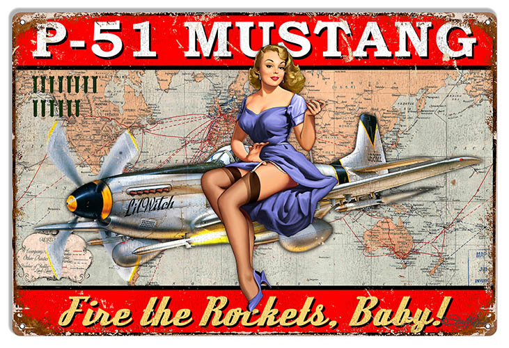 P51 Mustang Airplane Vintage Style Metal Sign 12 x 18