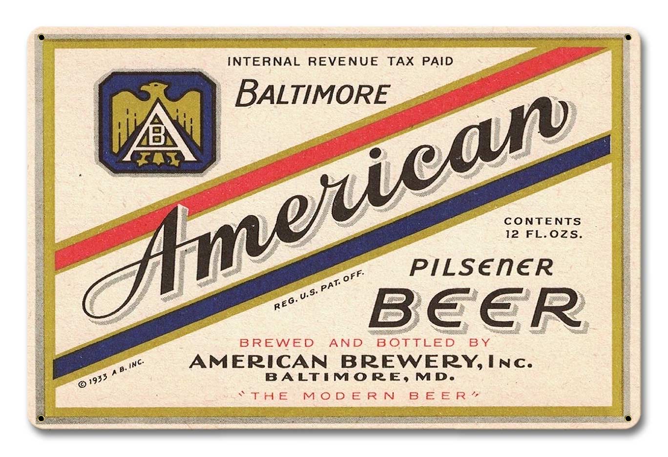 AMERICAN PILSENER BEER 18 x 12