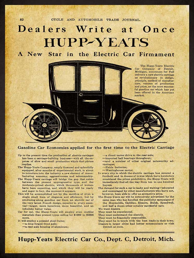 1911 HUPP YEATS ELECTRIC CARS 12 x 16