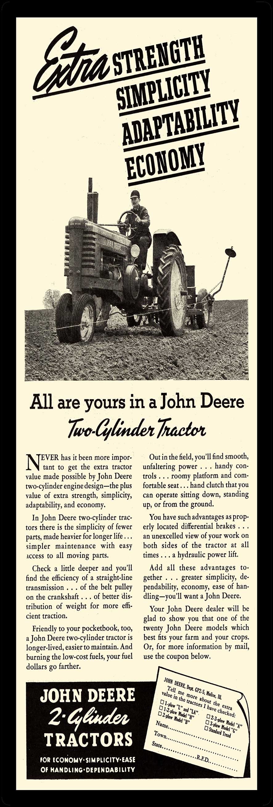 JOHN DEERE TWO CYLINDER AD 12 x 36