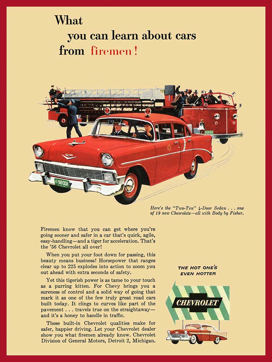 1956 CHEVROLET FIREMEN AD 12 x 16