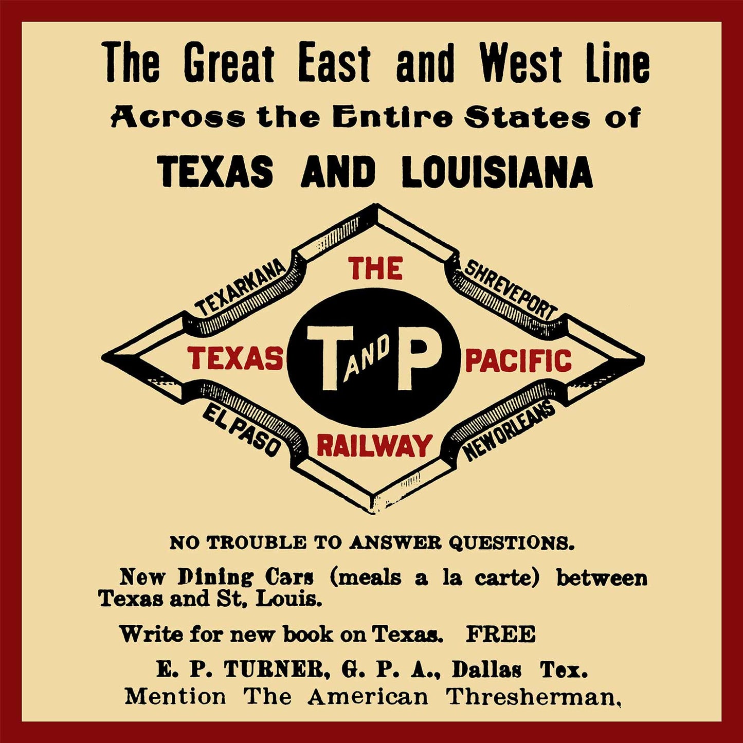 1905 TEXAS PACIFIC 28 x 28