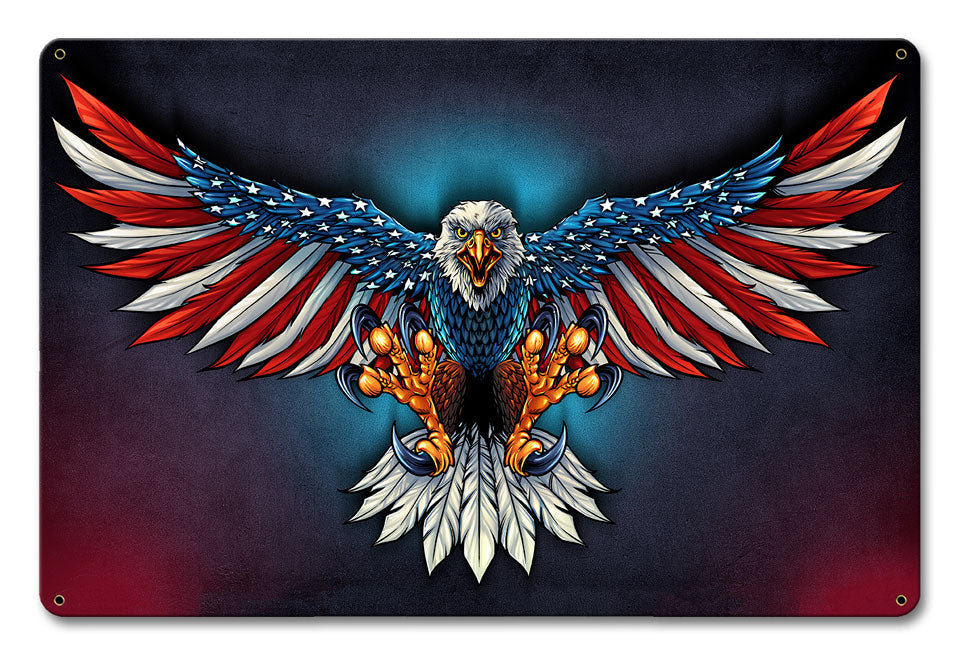 Eagle With Us Flag Wings 12 x 18