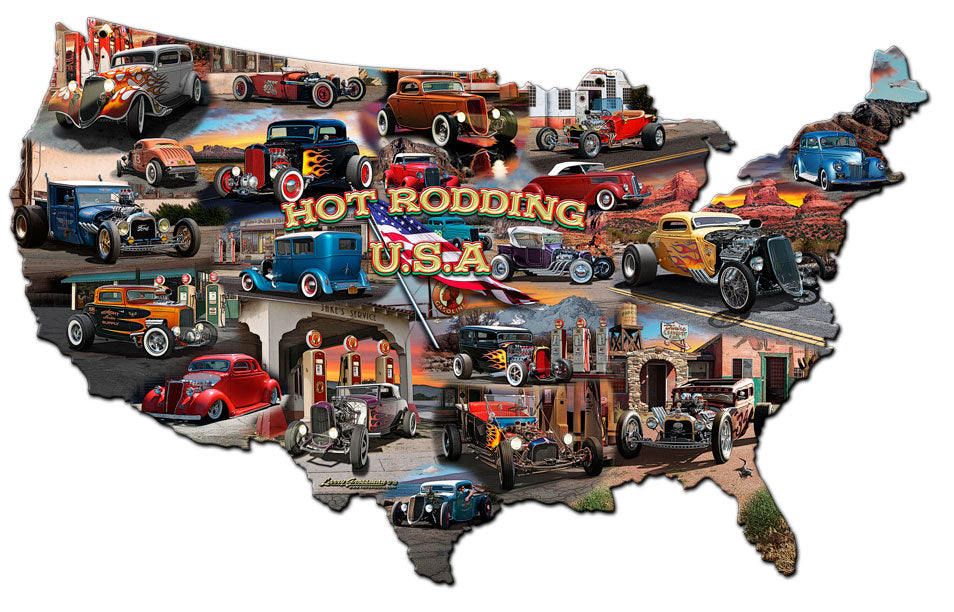 Hot Rod Usa Map 25 x 16