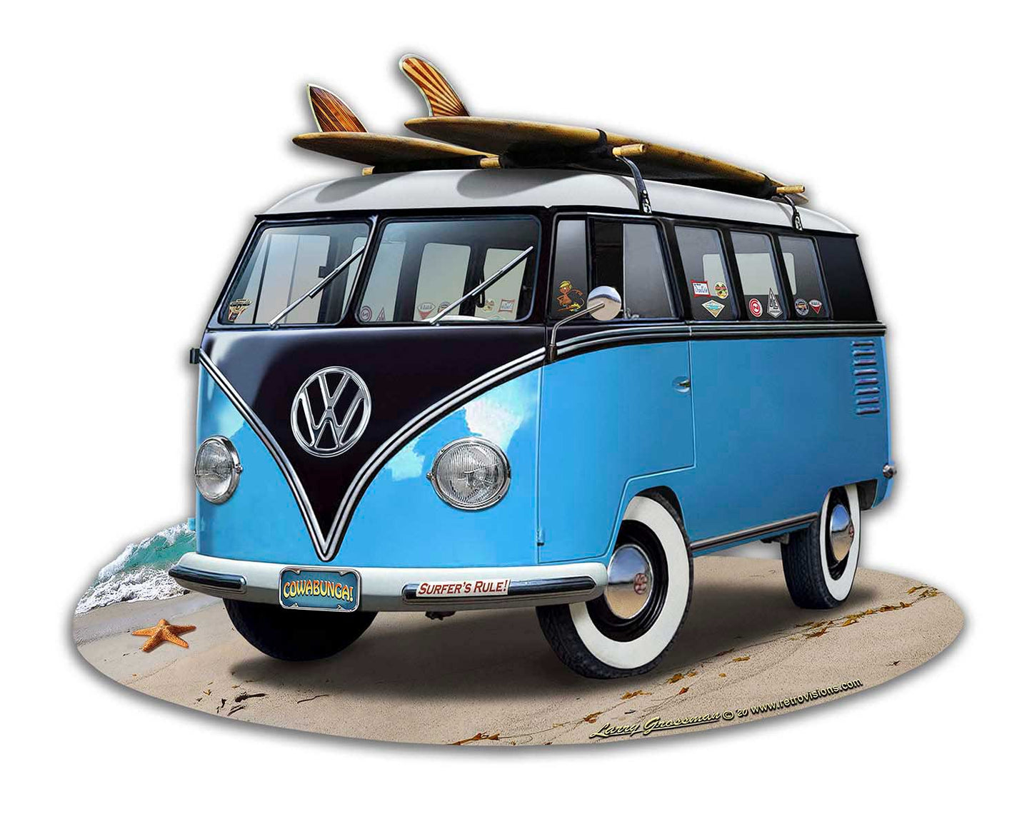 VW BUS BLUE 18x14