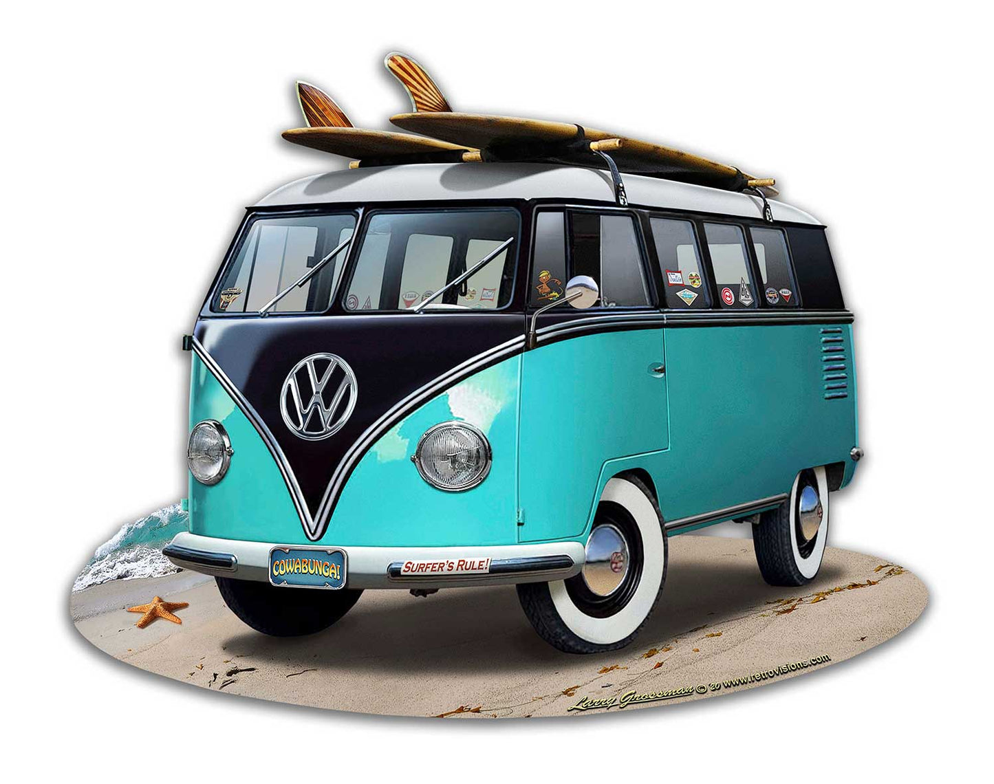 Vw Bus Turquoise 18 x 14