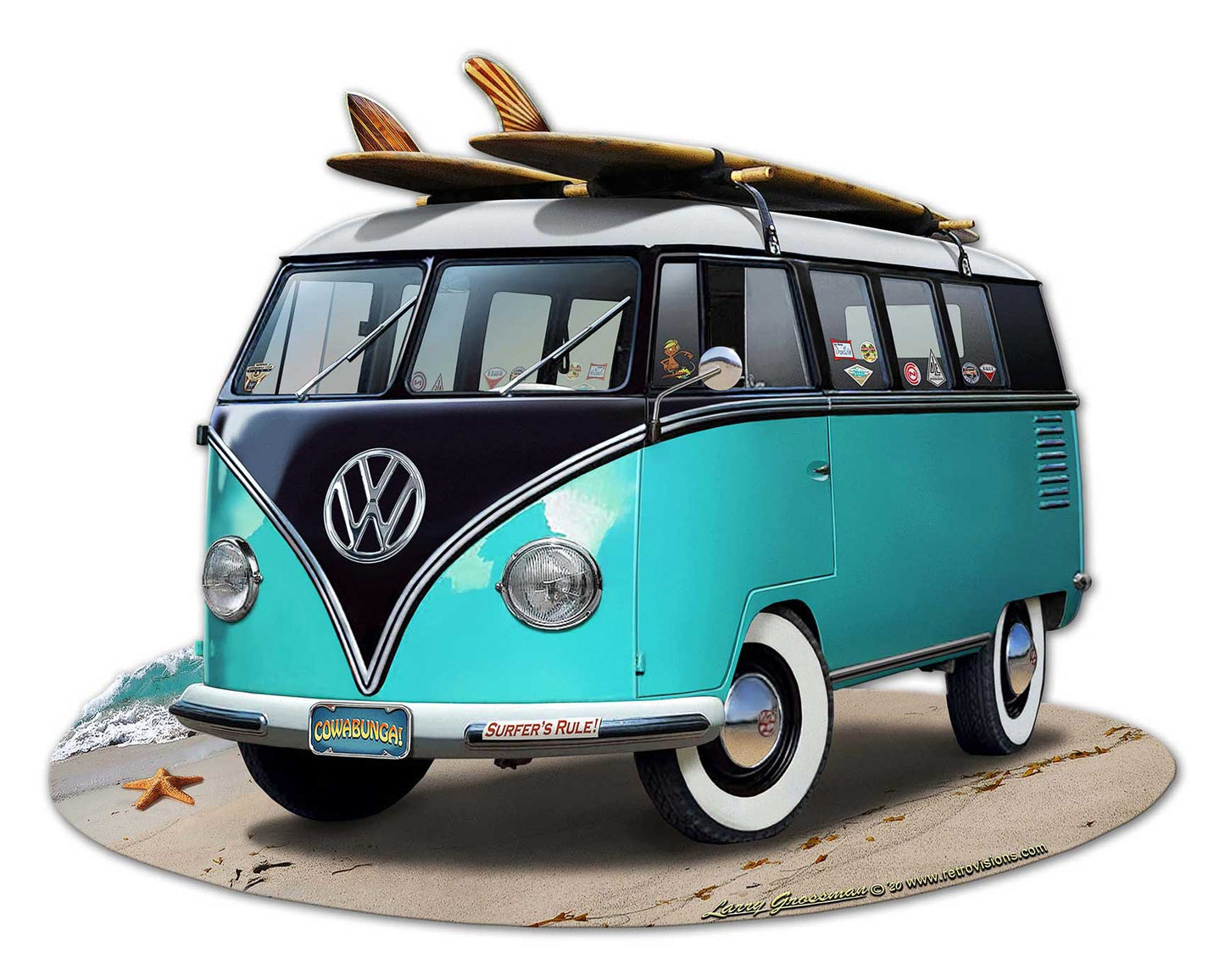 Vw Bus Turquoise 28 x 22
