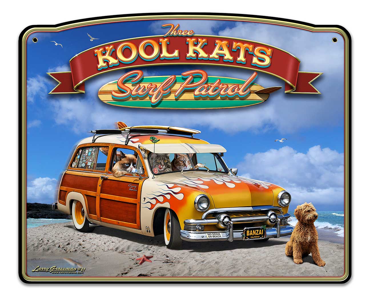 3 Kool Kats And Dog 22 x 18