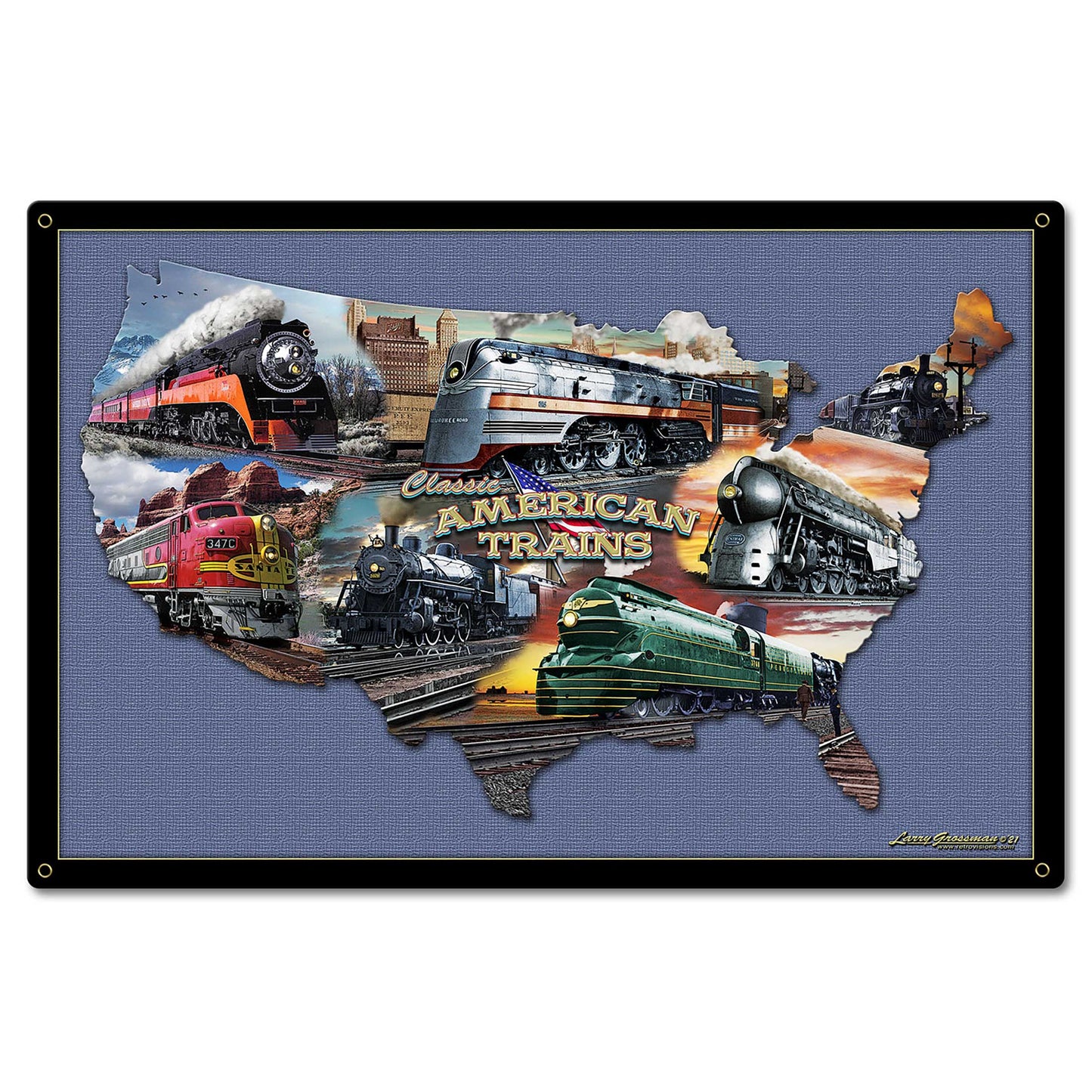 Classic American Trains Collage Map 24 x 16