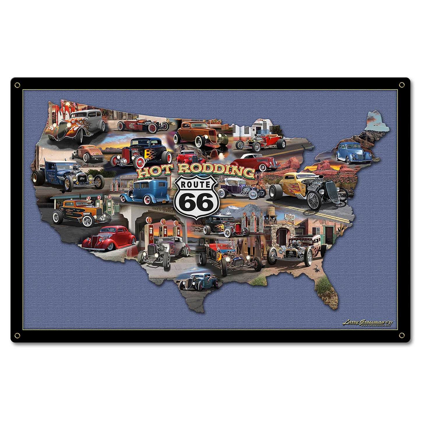 Hot Rodding Route 66 Map 24 x 16