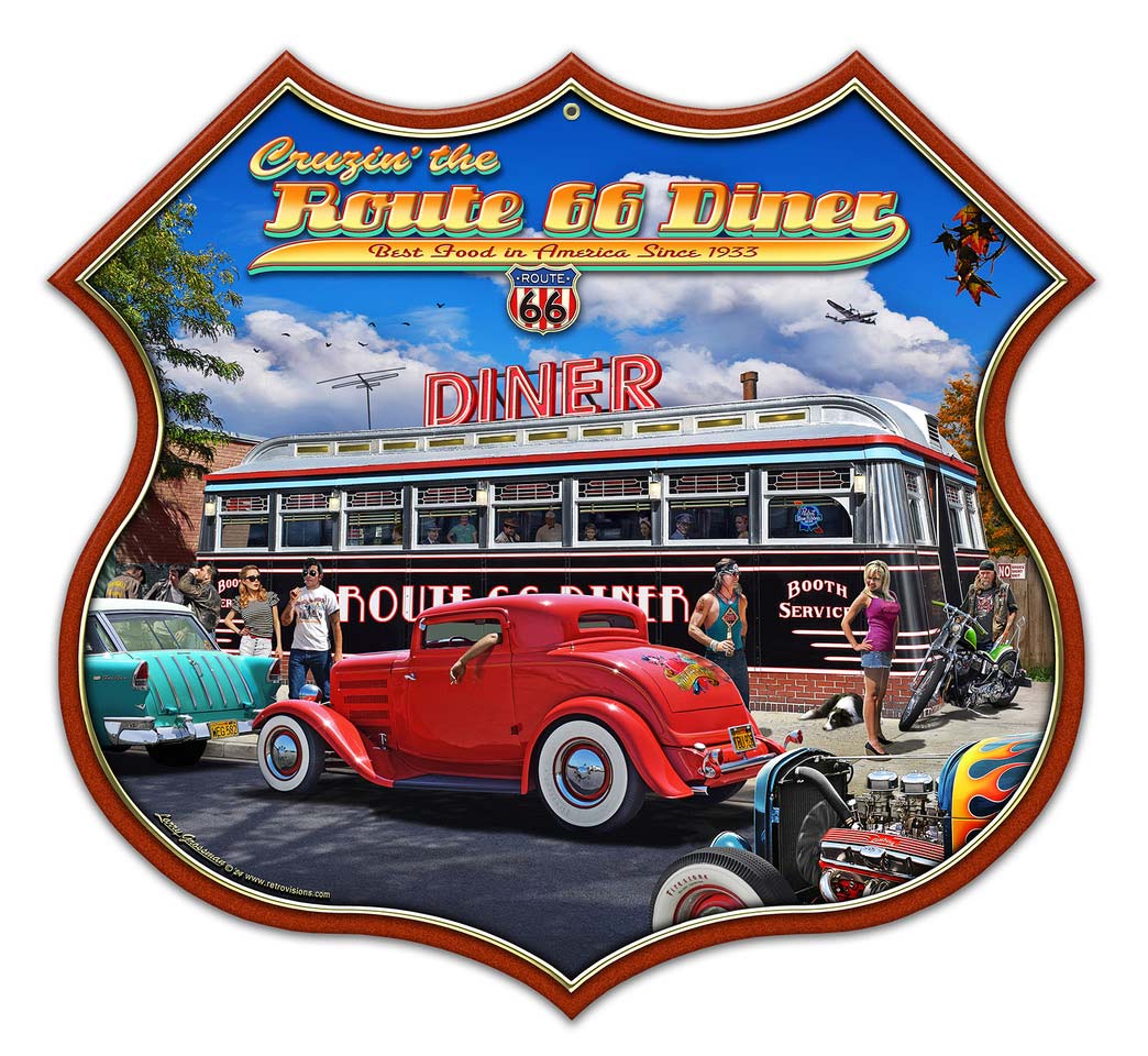 Route 66 Diner Shield 18 x 17