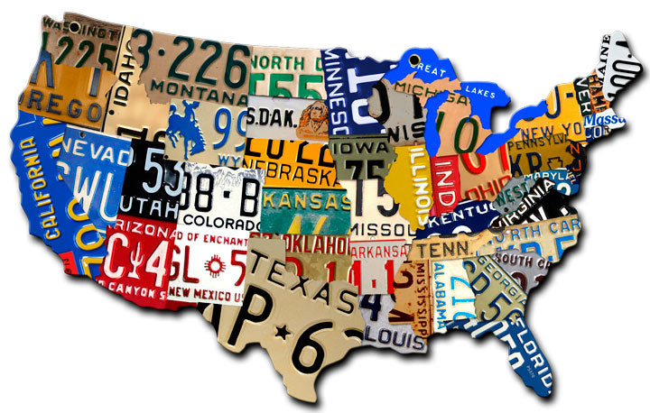 License Plate Usa Map 10 x 6