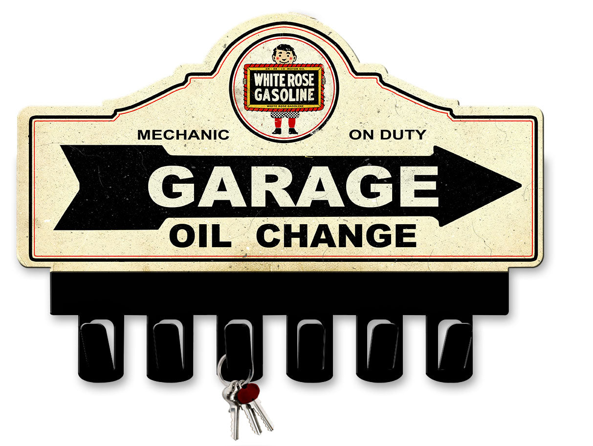 White Rose Gasoline Key Hanger 14 x 10