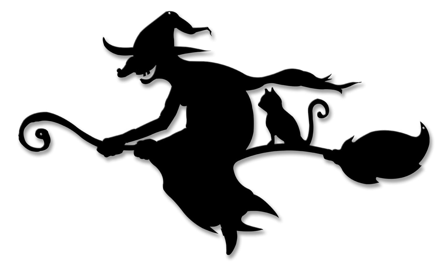Witch And Cat Broom Silhouette 22 x 13