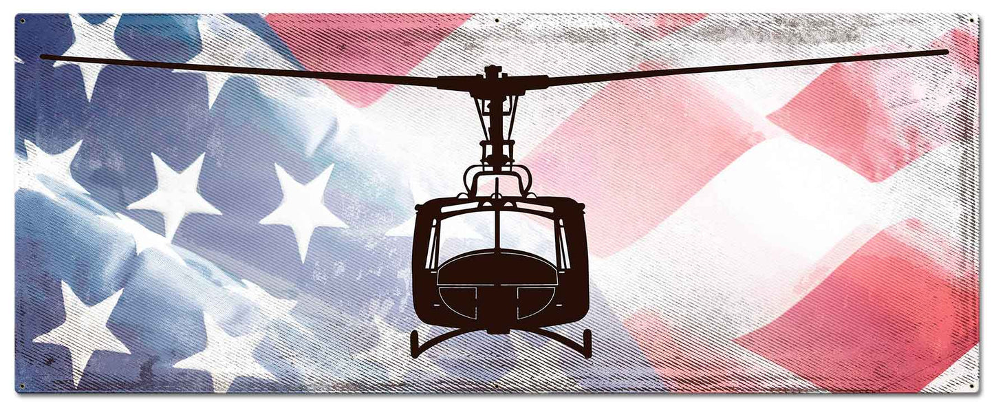 Huey Helicopter American Flag 48 x 19