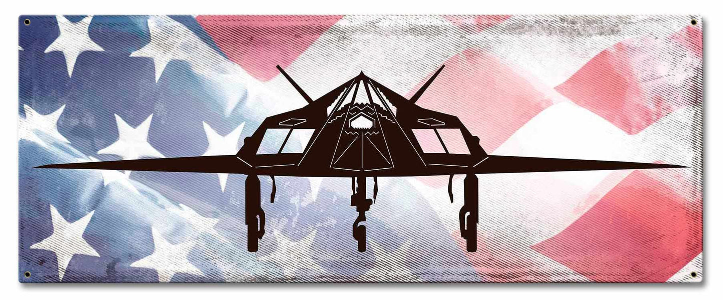 F117 Stealth Fighter American Flag 24 x 10