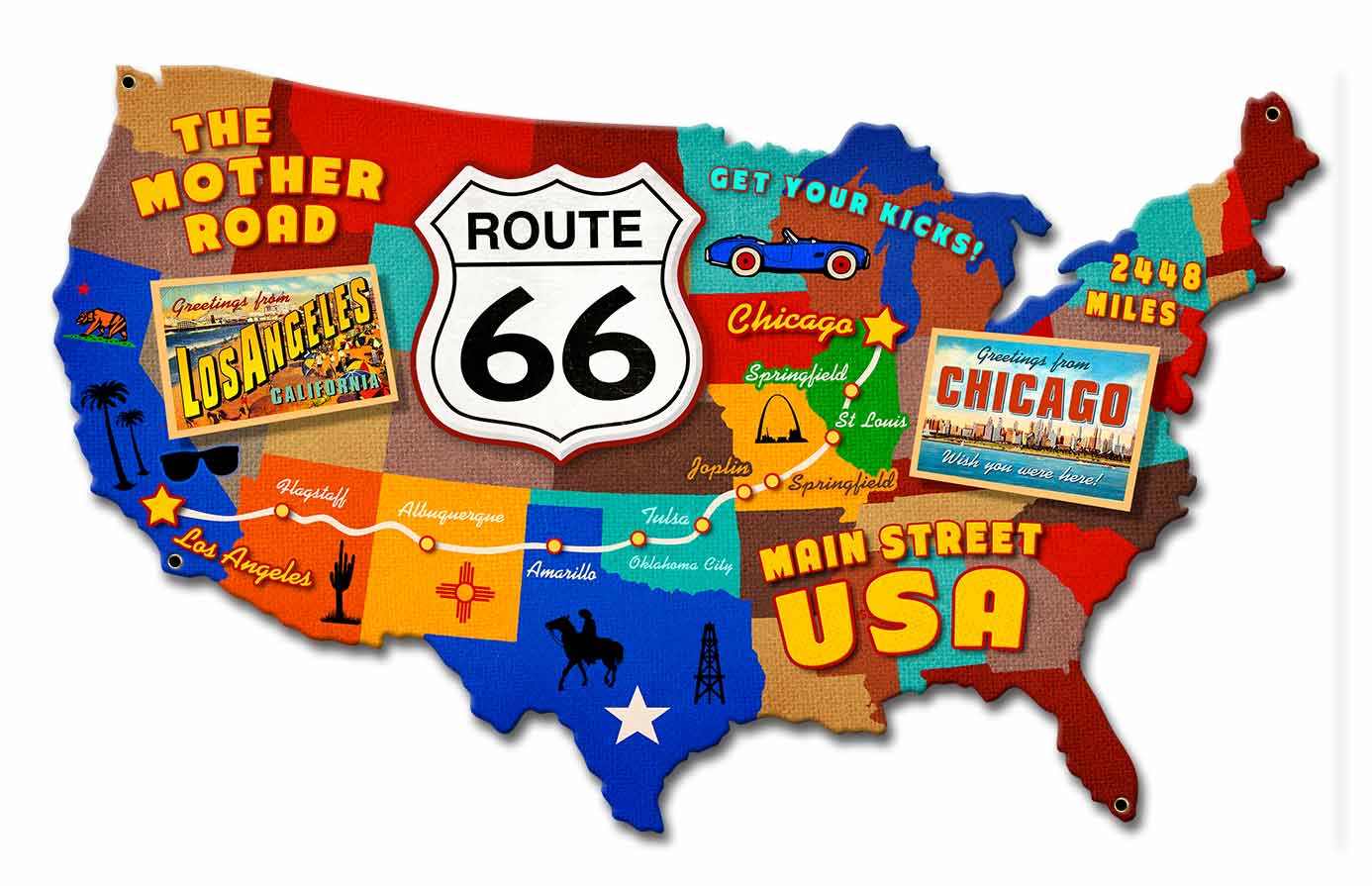 Route 66 Usa Map 18 x 12