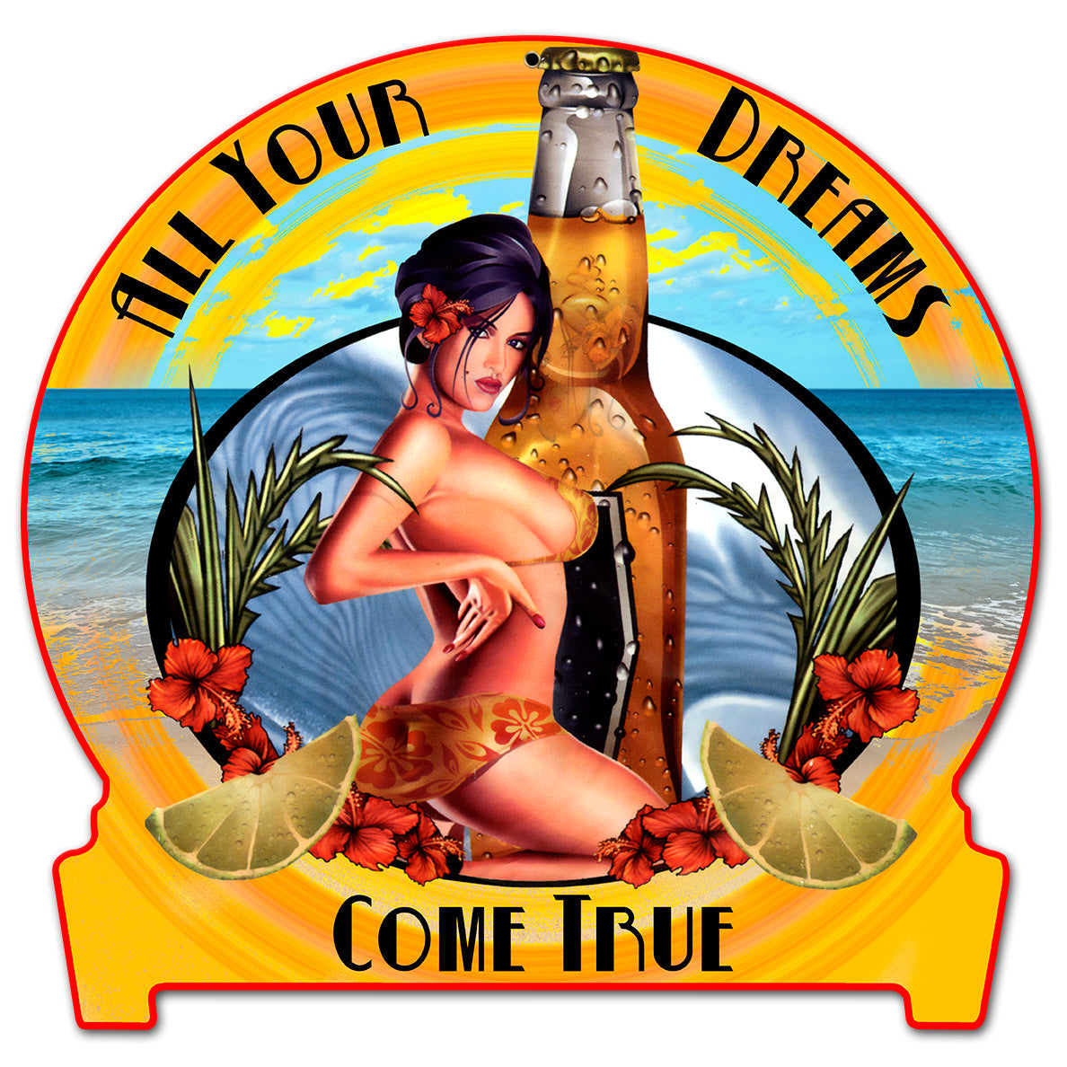 Beer Bottle Lime Girl Half Moon 12 x 15