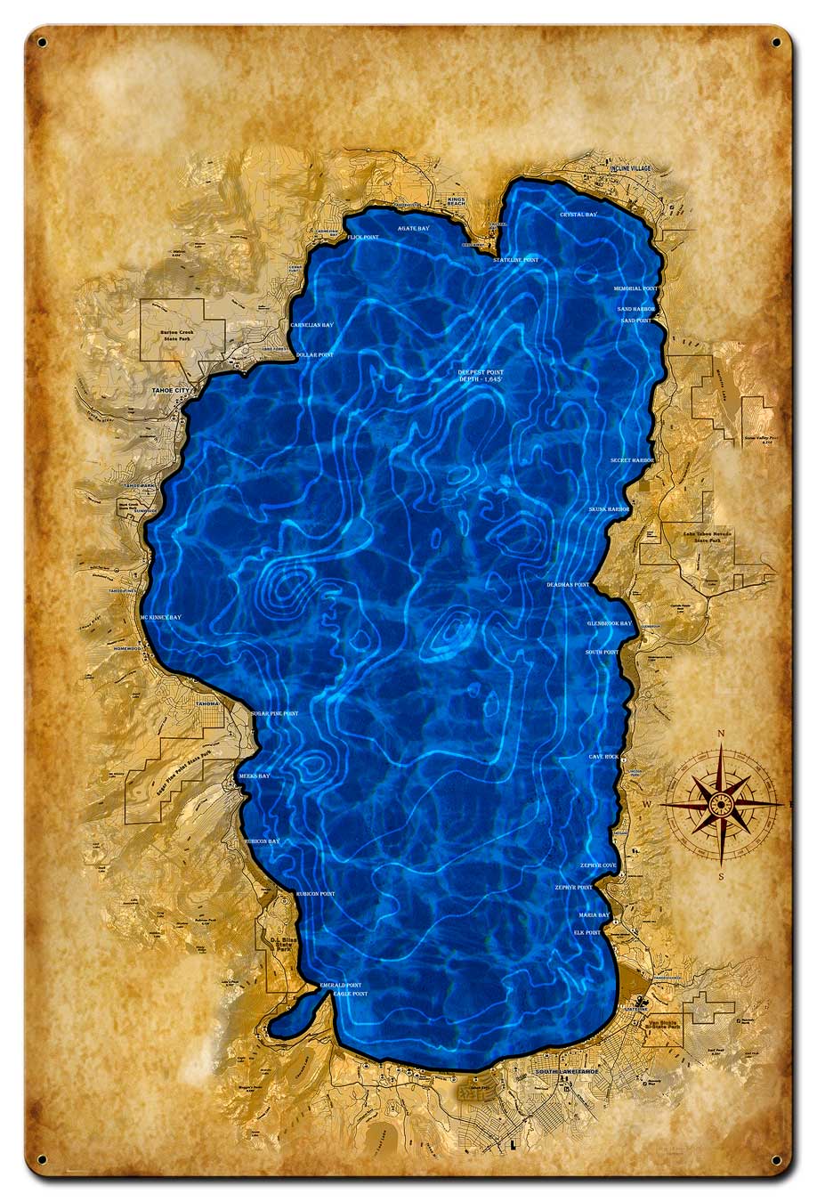 Lake Tahoe Map 24 x 36