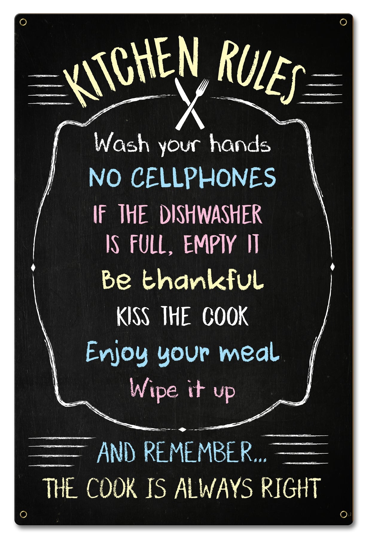 Kitchen Rules Chalk Drawing 16 x 24