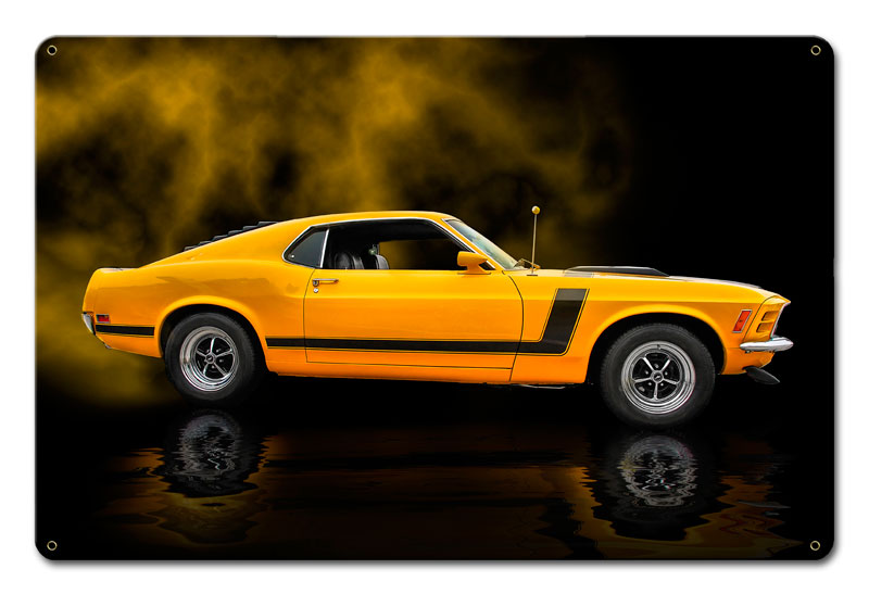 1970 Yellow Mustang Boss 302 Fastback 18 x 12