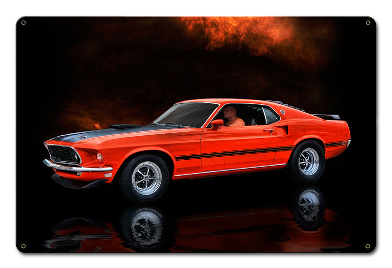 Orange Mustang Mach 1 Fastback Car 18 x 12