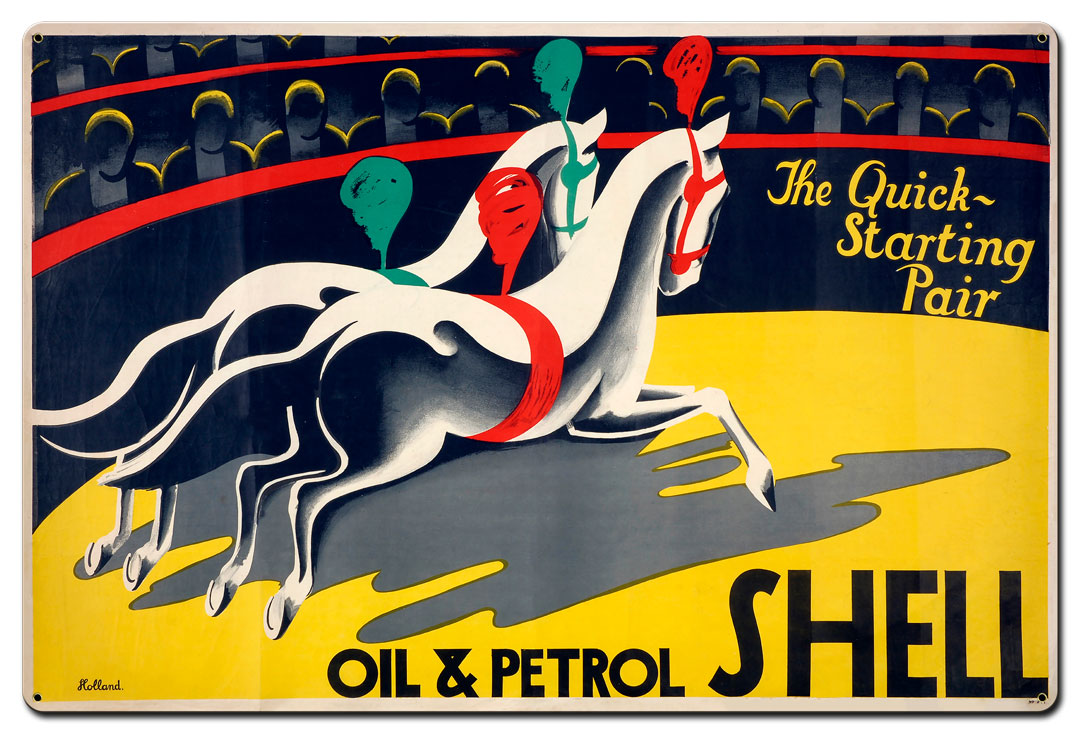 The Quick Starting Pair Shell Oil Circus Horses 36 X 24